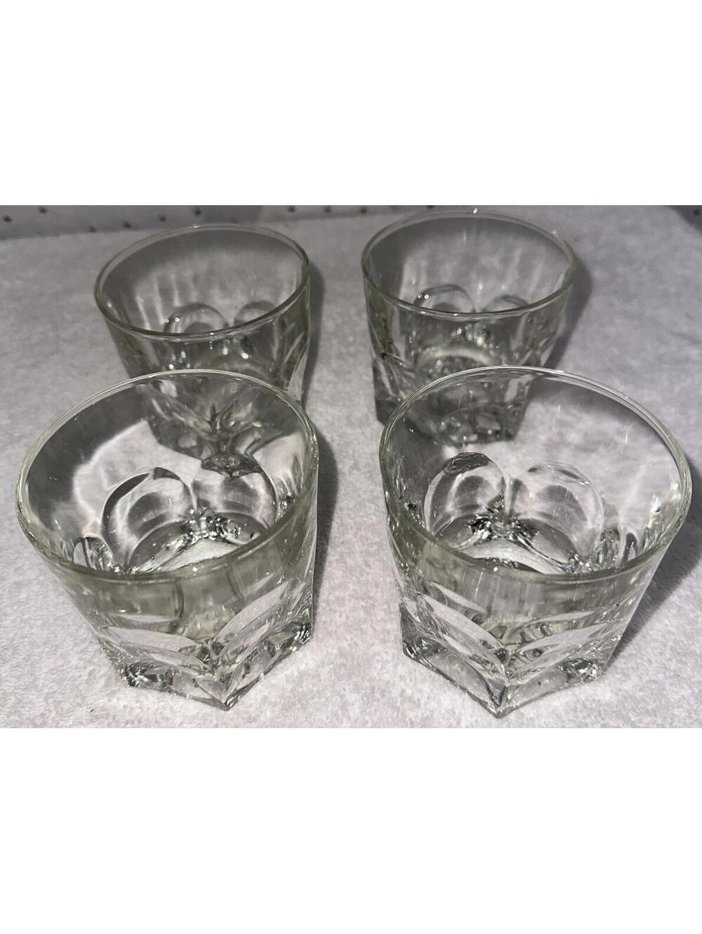 Set 4 DURALEX Spain Verallia Double Thumbprint Heavy Thick Bottom Whiskey Glass